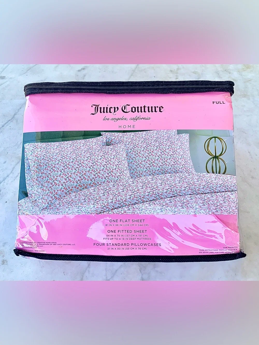 JUICY COUTURE Pink Floral Sheet Set FULL Coordinating 4 STANDARD Pillowcases NEW